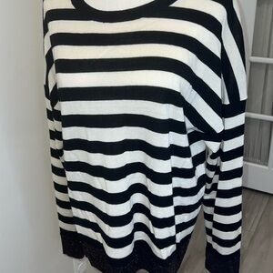 rag & bone Black and White Striped Sweater with coppery trim